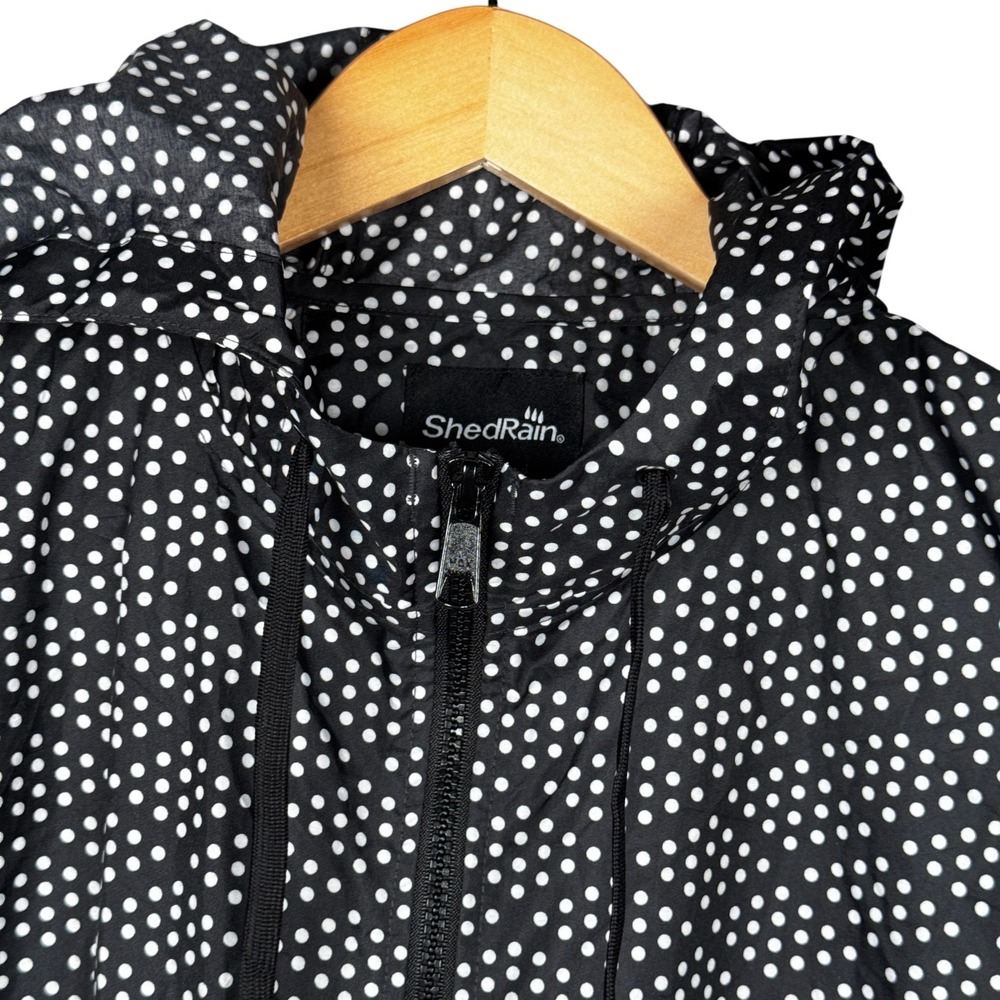 ShedRain Women's Black White Polka Dot Hooded‎ Lightweight Rain Jacket Size L - Picture 4 of 14